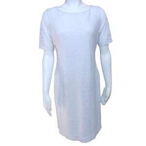 White Scalloped Wave Textured Short Sleeve Sheath Dress WPL 8046